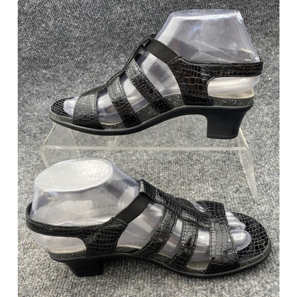 SAS Allegro Comfort Sandal Size 6 M | Black Croc Leather Strappy Heel Shoe - Picture 13 of 14